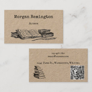 Carte De Visite Vieux livres et auteur de quill Bibliothécaire QR