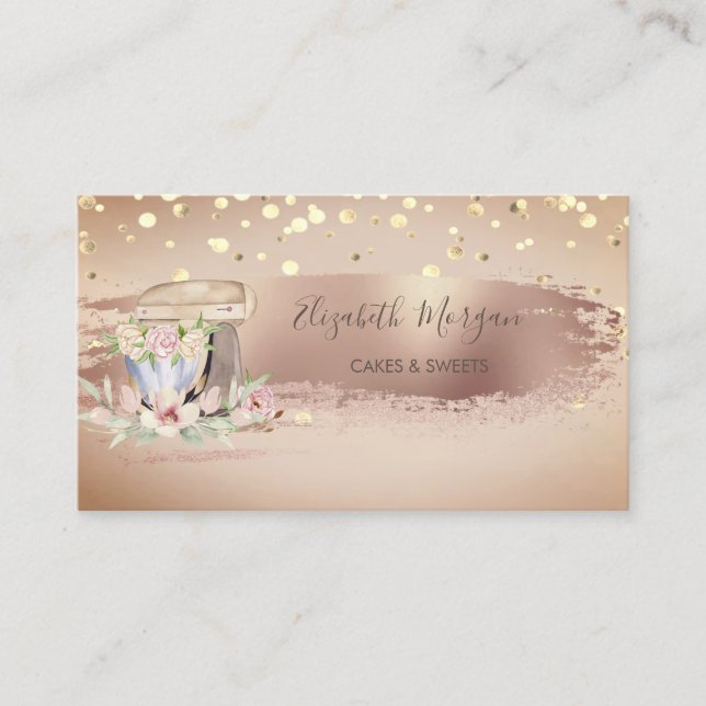 Carte De Visite Vieux Mixer Flower, Confetti Or, Brosse (Devant)