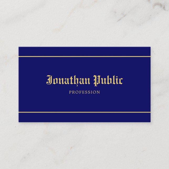 Carte De Visite Vieux Style Texte Élégant Marine Bleu Modèle Or (Devant)