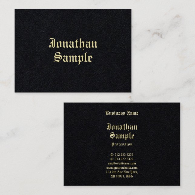 Carte De Visite Vieux Style Texte Premium Noir Look Police (Devant / Derrière)