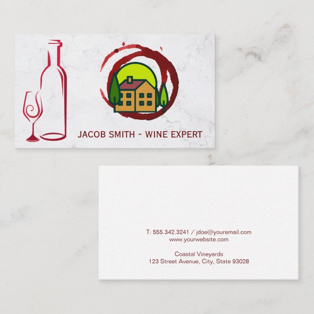 Carte De Visite Vignoble | Logo en verre de bouteille de vin (Devant / Derrière)