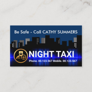 Carte De Visite Ville de nuit Silhouette Taxi Chauffeur