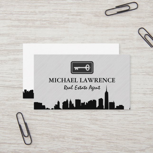 Carte De Visite Ville Skyline | Clé (Devant/Arrière en situation)