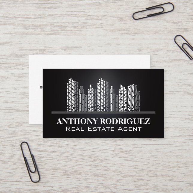 Carte De Visite Ville Skyline | Immobilier (Devant/Arrière en situation)