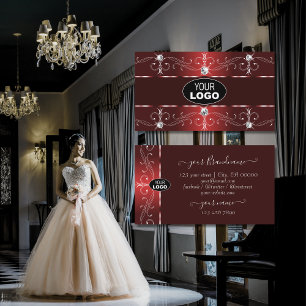 Carte De Visite Vin foncé d'ornement Bordure rouge ornée avec logo