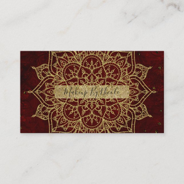 Carte De Visite Vin profond Rouge Mandala & Gold Glam Moderne Chic (Devant)