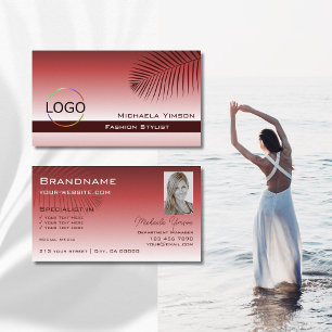 Carte De Visite Vin Rouge Gradient Palm Leaf Logo et photo moderne