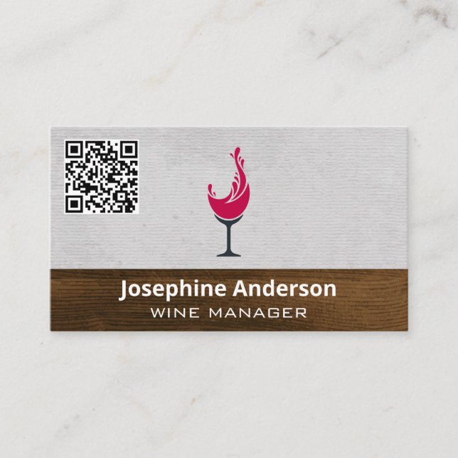 Carte De Visite Vin | Verre à vin rouge | Bois (Devant)