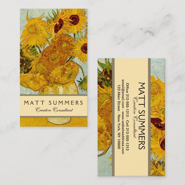 Carte De Visite Vincent Van Gogh 12 Tournesols Impressionniste (Devant / Derrière)