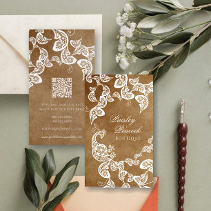 Carte De Visite Vintage Boho Chic Paisley Élégant Peacock Floral