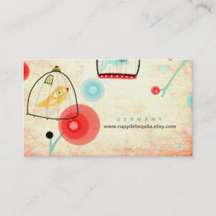 Carte de visite vintage Coquelicots oiseau en cage