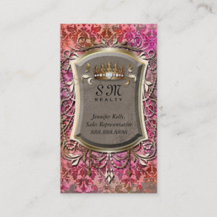 Carte de visite vintage Damask Suede Couronne rose