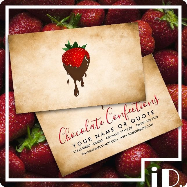 carte de visite vintage de fraise de chocolat (chocolate covered strawberry business cards)