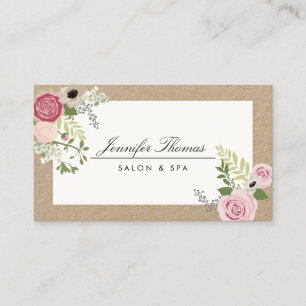 Carte De Visite Vintage Floral Motif Beauté Salon Kraft
