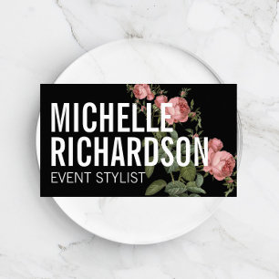 Carte De Visite Vintage Floral Texte en gras sur noir