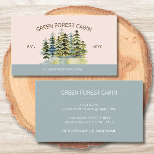 Carte De Visite Vintage Foggy Green Forest Cabine Lodge