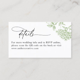 Carte De Visite Vintage Green Floral QR Code Wedding Details Card