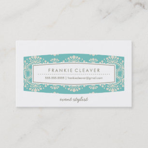 CARTE DE VISITE vintage motif floral turquoise
