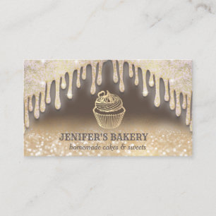 Carte De Visite Vintage or glittery mignonne cupcake boulangerie
