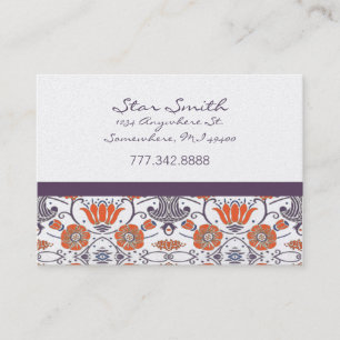 Carte De Visite Vintage Orange et violet Tourbillonnant motif flor