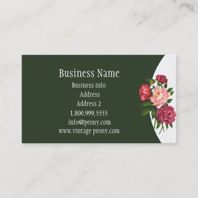 Carte De Visite Vintage Peony Garden (Devant)