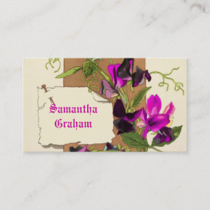 Carte De Visite Vintage rose chaud, fleurs de pois mauve