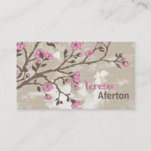 Carte De Visite Vintage rose fleurs grunge floral taupe