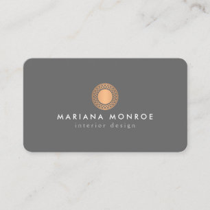 Carte De Visite Vintage Rose Gold Sun Logo II sur Grey