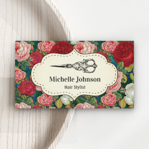 Carte De Visite Vintage Roses Rouges Ciseaux Florales Liste de che