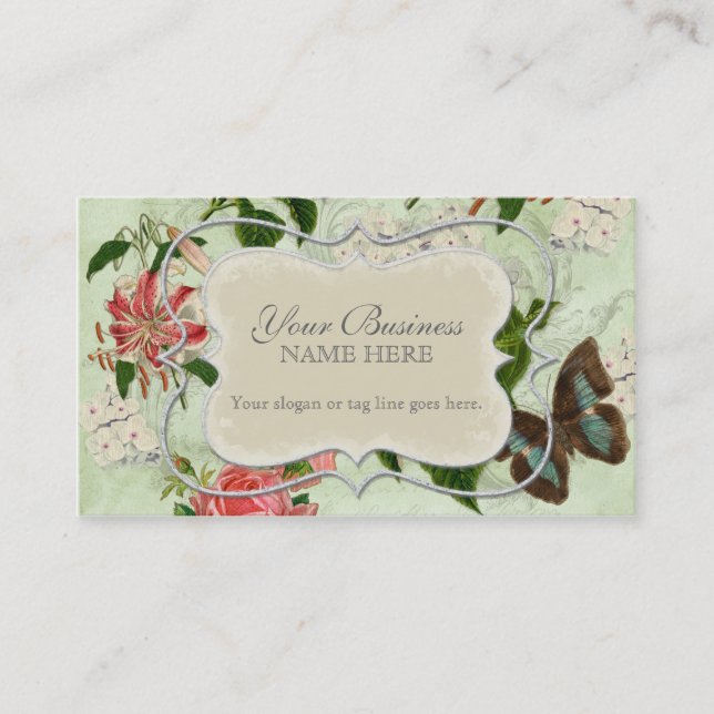 Carte De Visite Vintage Stargazer Lily Rose Butterfly sur Hydrange (Devant)