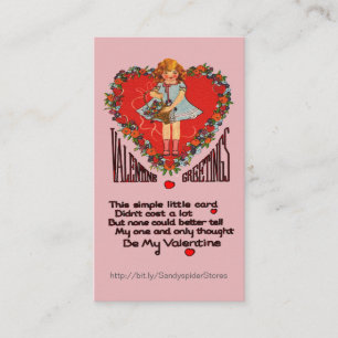 Carte De Visite Vintage Valentines couronne de coeur avec Girl Ret
