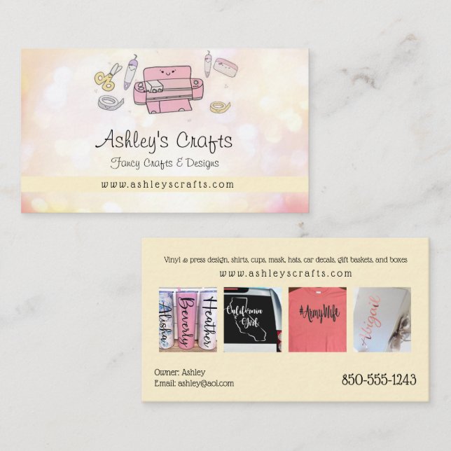 Carte De Visite Vinyl Crafting and Design - Yellow Bokeh Parties s (Devant / Derrière)