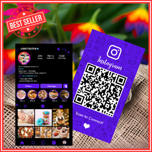 Carte De Visite Violet Bakery Instagram Chef Code QR Réseaux Socia