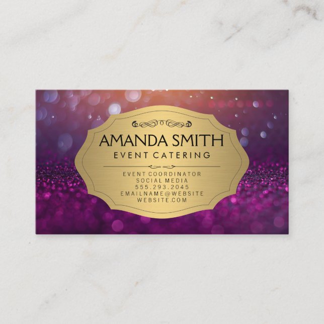 Carte De Visite Violet de la parties scintillant | Metallic Gold C (Devant)