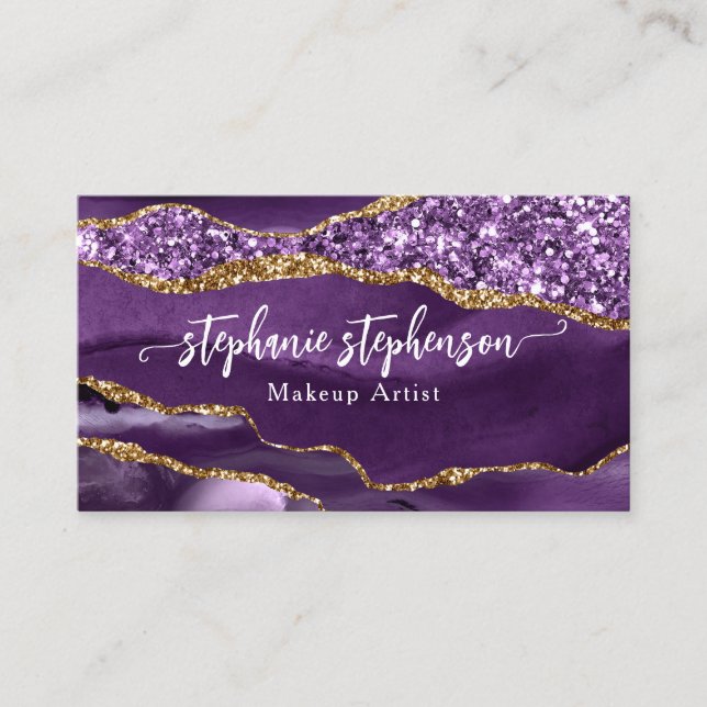 Carte De Visite Violet Parties scintillant Glam Agate Mode Stylist (Devant)