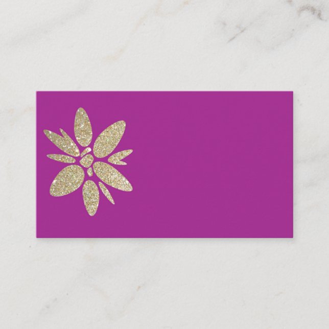 Carte de visite violet RSVP avec éclat d'or (Devant)