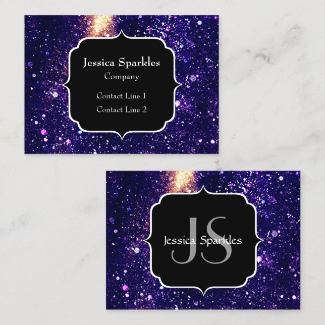 Carte De Visite Violet violet galaxie abstraite Monogramme personn (Devant / Derrière)