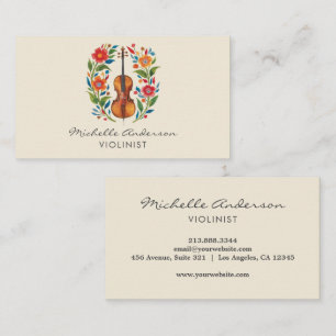 Carte De Visite Violiniste professionnel Violon musical fleurs