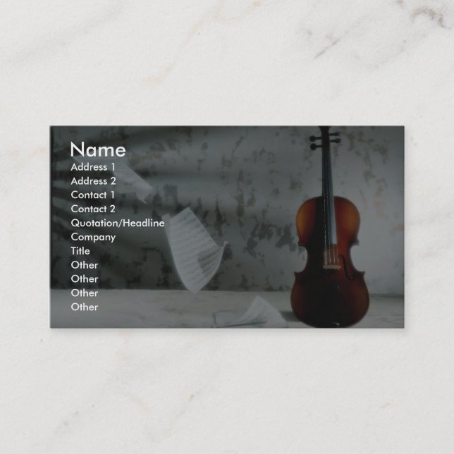 Carte De Visite Violon avec le flottement de feuilles de musique (Devant)
