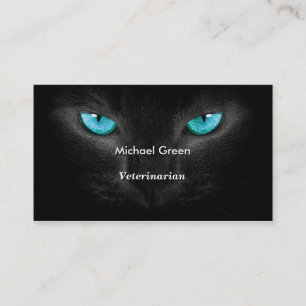 Carte De Visite Visage de chat noir avec des yeux de turquoise