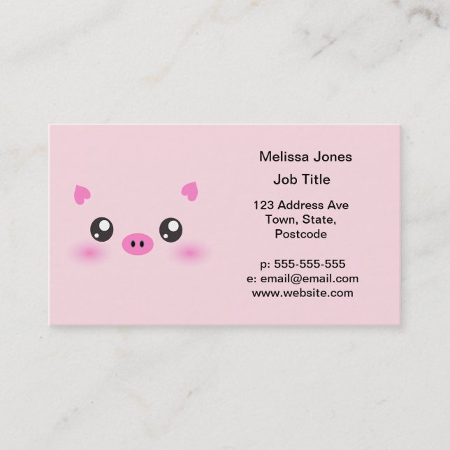 Carte De Visite Visage mignon de porc - minimalisme de kawaii (Devant)