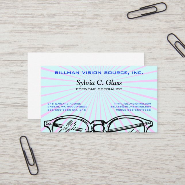 Carte De Visite Vision optique de lunetterie de lunettes (Devant/Arrière en situation)