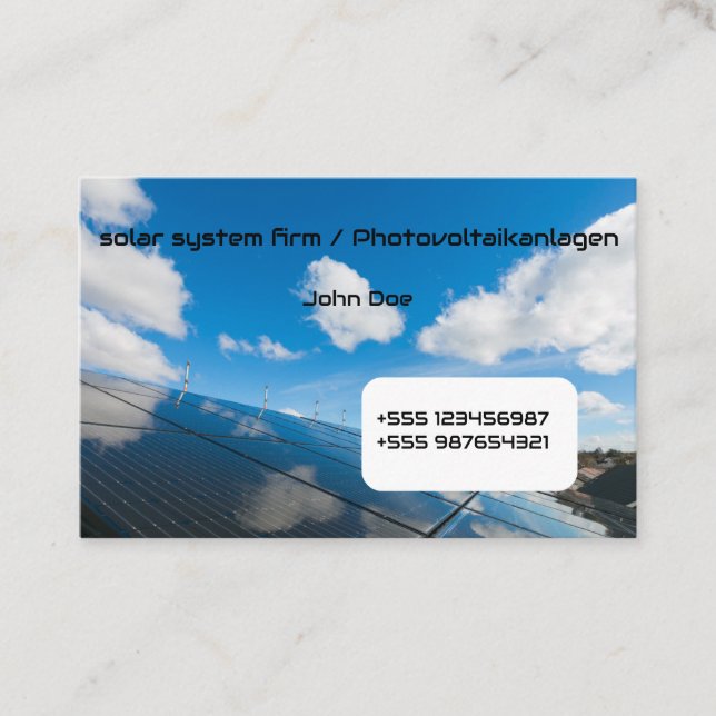 Carte De Visite Visitenkarte Solaire Photovoltaik Ciel bleu 1 (Devant)