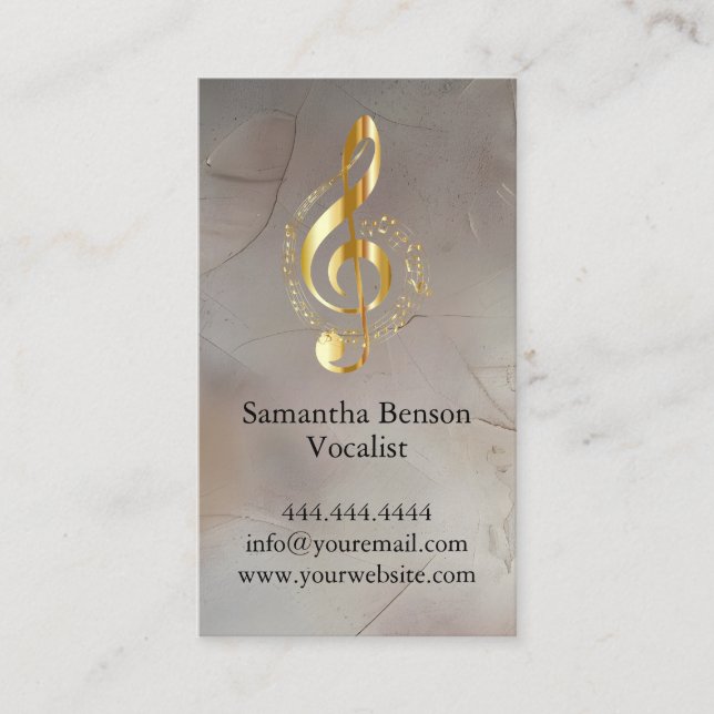 Carte De Visite Vocalist Singer Musical Clef Logo Gold Music (Devant)