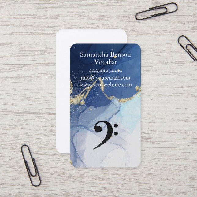 Carte De Visite Vocalist Singer Musical Clef Logo Noir Blanc (Devant/Arrière en situation)