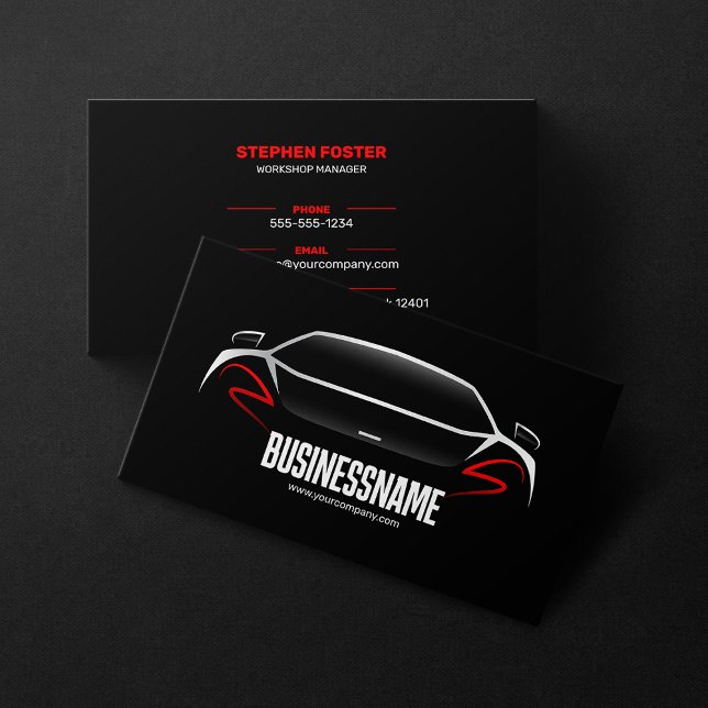 Carte De Visite Voiture automobile Black & Red Mobile Détail auto (Créateur téléchargé)