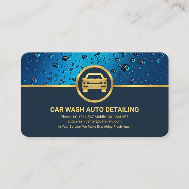 Carte De Visite Voiture automobile Gold Drops d'eau bleue professi (Devant)