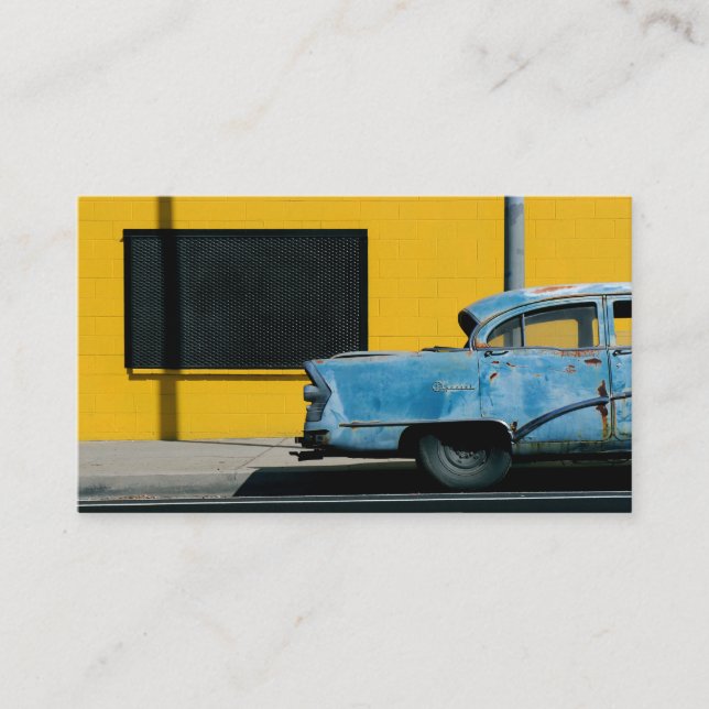 Carte De Visite Voiture bleu rouillé et mur jaune (Devant)