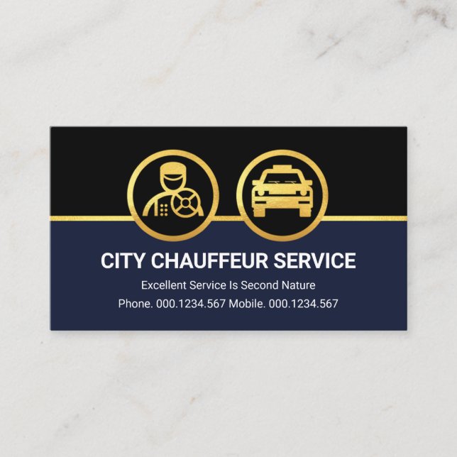 Carte De Visite Voiture Chauffeur Or Sur Couches Bleues Noires (Devant)