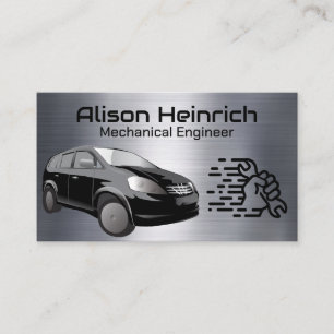 Carte De Visite Voiture compacte noire   Logo mécanique automatiqu